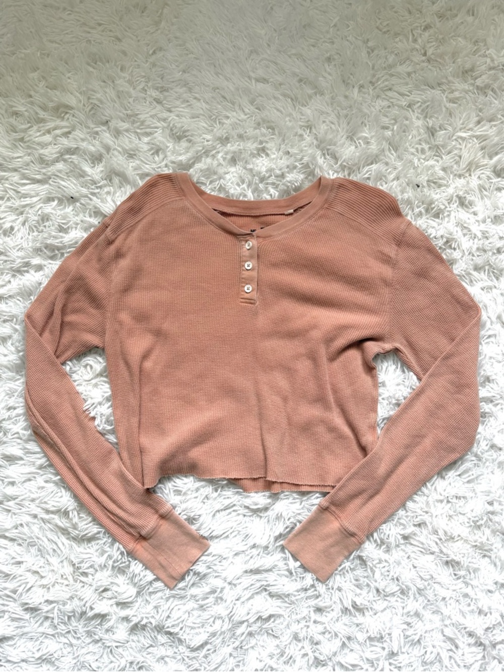 PacSun Cropped Waffle Henley Top - Dusty Pink